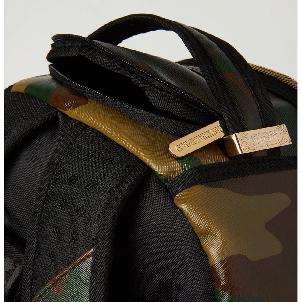 Brandneu SPRAYGROUND Gold Schwarz Pailletten Hai Deluxe Tasche